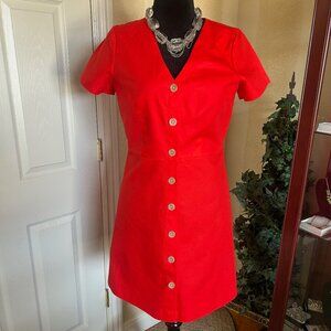 Ann Taylor Cotton Linen Blend Dress| Size 10 | Vibrant Red Coral |Button Front